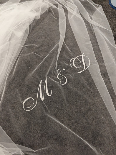 AVON - Cathedral Embroidered Wedding Veil with Personalized Initials & Date Embroidered