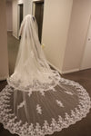 SANDY - Cathedral length Wedding Veil, Two Tier Floral lace Wedding Veil