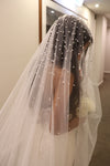 DESIREE - Wedding Veil with Scattered Pearls, Pearl Embellished Drop Cathedral Veil, Ivory/ White Cathedral Wedding Veil, Pearl Wedding Veil, Bridal Veil, Long Wedding Veil