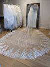 Ivory, White Bridal Veil, Sequined Lace Veil, Cathrdral Length Bridal Veil, Cathedral Length Lace Sequined Veil, Floor Length Wedding Veil, Tulle Wedding -  ELLIA