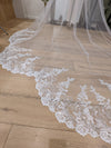 PARIS - Scalloped Lace Wedding Cathedral Veil, Royal Cathedral Length Wedding Veil, Leafy Lace Veil with Clear sequins, Sequined Lace Veil, Cathedral lace Veil