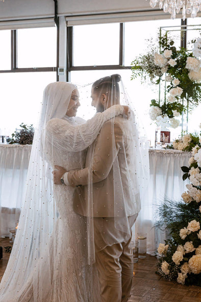 KIRA - Enchanting Stone and Pearl Embellished Cathedral Wedding Veil, Rhinestone Veil, Pearl Wedding Veil : A Radiant Bridal Accessory
