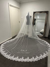 GEMMA Mantilla Lace Wedding Veil – Custom Embroidered Initials & Wedding Date | Cathedral Lace Bridal Veil
