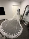 GEMMA Mantilla Lace Wedding Veil – Custom Embroidered Initials & Wedding Date | Cathedral Lace Bridal Veil