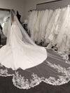 Rochelle  - Mantilla Scalloped edge cathedral veil, Lace Wedding Veil,  Royal Cathedral Length scalloped Wedding Veil, Mantilla Lace Veil, 5 meter Ivory Veil, Cathedral lace Veil