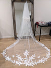 Ready to Ship Veil (Rush Order) -Lace Wedding Cathedral Veil, Royal Cathedral Length Wedding Veil, Two Tier Floral Lace Veil, Cathedral lace Veil MARY