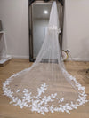 MARY - Ready to Ship Veil (Rush Order) -Lace Wedding Long Veil, Two Tier Floral Lace Veil, Drop Style Blusher with Lace