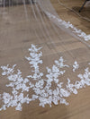 MARY - Ready to Ship Veil (Rush Order) -Lace Wedding Long Veil, Two Tier Floral Lace Veil, Drop Style Blusher with Lace
