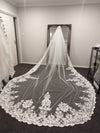 Lace Wedding Cathedral Veil, Royal Cathedral Length Wedding Veil, Two Tier Floral Lace Veil, 3 meter Ivory Veil, Cathedral lace Veil OLGA
