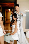 KAREN Lace Mantilla Cathedral Veil – One-Tier Wedding Veil with Scalloped Lace Trim