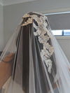 LINDA - Lace Wedding Cathedral Veil, Lace Wedding Veil, Royal Cathedral Length Wedding Veil, Two Tier Floral Lace Veil, Cathedral lace Veil