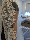 LINDSAY - Alencon/French lace Mantilla Wedding Veil, Cathedral Alencon/French lace Mantilla Wedding Veil,  1 tier cathedral Mantilla Lace Veil,Lace Mantilla Bridal Veil in Cathedral