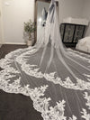 Arden - Scalloped Royal Cathedral Wedding veil, Long Dramatic 5 Meter Lace Bridal Veil