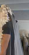 LINDSAY - Alencon/French lace Mantilla Wedding Veil, Cathedral Alencon/French lace Mantilla Wedding Veil,  1 tier cathedral Mantilla Lace Veil,Lace Mantilla Bridal Veil in Cathedral