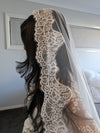 Harper - Alencon/French lace Mantilla Wedding Veil, Cathedral Alencon/French lace Mantilla Wedding Veil,  1 tier cathedral Mantilla Lace Veil,Lace Mantilla Bridal Veil in Cathedral (Copy)