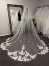 Stella - Scalloped Lace Wedding Veil, Royal Cathedral Length Wedding Veil, Two Tier Floral Lace Veil with Clear sequins, Sequined Lace Veil, Cathedral lace Veil