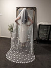 MICHAELA - Floral Elegance in 3D: A Veil Adorned with 3D Floral Petals, Veil with 3D lace Flowers, Two Tier Cathedral Floral Veil, Scattered Lace Floral Applique Veil