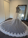 Amber - Alencon/French lace Mantilla Wedding Veil, Cathedral Alencon/French lace Mantilla Wedding Veil,  1 tier cathedral Mantilla Lace Veil,Lace Mantilla Bridal Veil in Cathedral