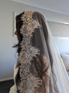 ASHLEY - Alencon/French lace Mantilla Wedding Veil, Cathedral Alencon/French lace Mantilla Wedding Veil,  1 tier cathedral Mantilla Lace Veil,Lace Mantilla Bridal Veil in Cathedral (Copy)