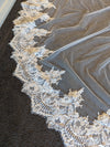 Amber - Alencon/French lace Mantilla Wedding Veil, Cathedral Alencon/French lace Mantilla Wedding Veil,  1 tier cathedral Mantilla Lace Veil,Lace Mantilla Bridal Veil in Cathedral