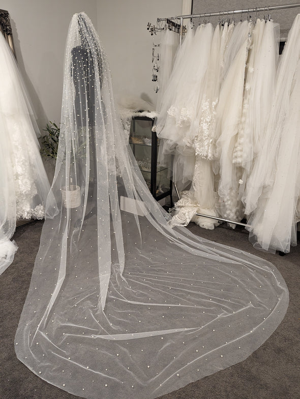 KERRIE-Pearl Embellished Bridal Veil | Cathedral Wedding Veil