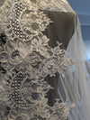 Amber - Alencon/French lace Mantilla Wedding Veil, Cathedral Alencon/French lace Mantilla Wedding Veil,  1 tier cathedral Mantilla Lace Veil,Lace Mantilla Bridal Veil in Cathedral