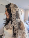 ASHLEY - Alencon/French lace Mantilla Wedding Veil, Cathedral Alencon/French lace Mantilla Wedding Veil,  1 tier cathedral Mantilla Lace Veil,Lace Mantilla Bridal Veil in Cathedral (Copy)