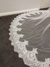 Tamar - Alencon/French lace Mantilla Wedding Veil, Cathedral Alencon/French lace Mantilla Wedding Veil,  1 tier cathedral Mantilla Lace Veil,Lace Mantilla Bridal Veil in Cathedral^