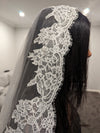 Luna - Alencon/French lace Mantilla Wedding Veil, Cathedral Alencon/French lace Mantilla Wedding Veil,  1 tier cathedral Mantilla Lace Veil,Lace Mantilla Bridal Veil in Cathedral