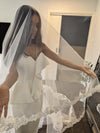 Rochelle  - Mantilla Scalloped edge cathedral veil, Lace Wedding Veil,  Royal Cathedral Length scalloped Wedding Veil, Mantilla Lace Veil, 5 meter Ivory Veil, Cathedral lace Veil