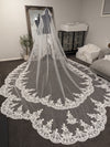 Arden - Scalloped Royal Cathedral Wedding veil, Long Dramatic 5 Meter Lace Bridal Veil