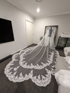 Arden - Scalloped Royal Cathedral Wedding veil, Long Dramatic 5 Meter Lace Bridal Veil