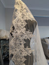 Amber - Alencon/French lace Mantilla Wedding Veil, Cathedral Alencon/French lace Mantilla Wedding Veil,  1 tier cathedral Mantilla Lace Veil,Lace Mantilla Bridal Veil in Cathedral