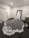 LILY - Opulent Two-Tier Cathedral Lace Veil Adorned with Subtle Clear Sequins