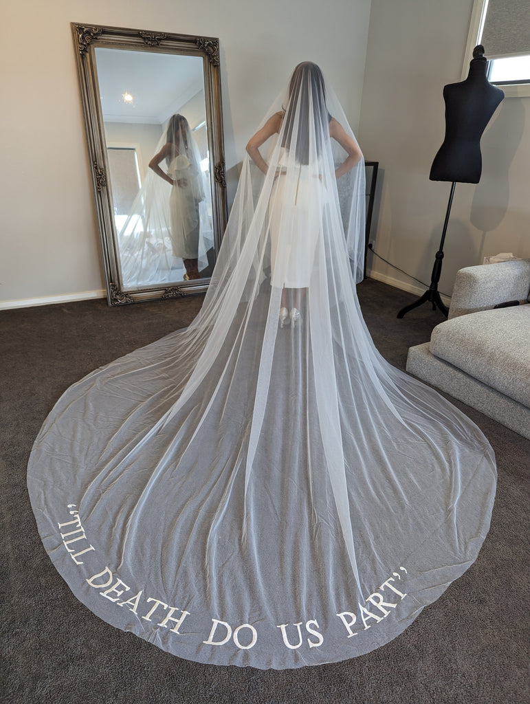 Hailey - 'Till Death Do Us Part' Cathedral Embroidered Wedding Bridal Veil 