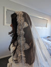 GAYLE - Alencon/French lace Mantilla Wedding Veil, Cathedral Alencon/French lace Mantilla Wedding Veil,  1 tier cathedral Mantilla Lace Veil,Lace Mantilla Bridal Veil in Cathedral