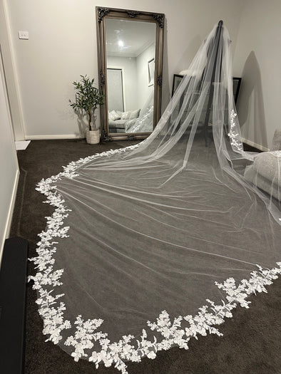 CECE - Custom Floral Veil, Lace wedding veil, Floral lace Veil, Cathedral Wedding Veil