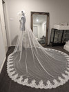 Miranda – Alençon French Lace Hooded Mantilla Cathedral Wedding Veil