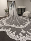 Arden - Scalloped Royal Cathedral Wedding veil, Long Dramatic 5 Meter Lace Bridal Veil
