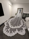 Arden - Scalloped Royal Cathedral Wedding veil, Long Dramatic 5 Meter Lace Bridal Veil