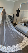 LINDSAY - Alencon/French lace Mantilla Wedding Veil, Cathedral Alencon/French lace Mantilla Wedding Veil,  1 tier cathedral Mantilla Lace Veil,Lace Mantilla Bridal Veil in Cathedral
