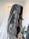 GAYLE - Alencon/French lace Mantilla Wedding Veil, Cathedral Alencon/French lace Mantilla Wedding Veil,  1 tier cathedral Mantilla Lace Veil,Lace Mantilla Bridal Veil in Cathedral