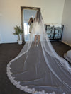 ASHLEY - Alencon/French lace Mantilla Wedding Veil, Cathedral Alencon/French lace Mantilla Wedding Veil,  1 tier cathedral Mantilla Lace Veil,Lace Mantilla Bridal Veil in Cathedral (Copy)