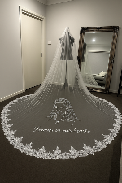 Keepsake Lace Trim Veil with Custom Photo Embroidery