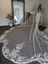 Rochelle  - Mantilla Scalloped edge cathedral veil, Lace Wedding Veil,  Royal Cathedral Length scalloped Wedding Veil, Mantilla Lace Veil, 5 meter Ivory Veil, Cathedral lace Veil