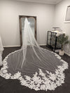 Opulent Two-Tier Floral Lace Veil Adorned with Subtle Clear Sequins - The LILY Masterpiece