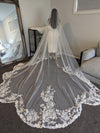Rochelle  - Mantilla Scalloped edge cathedral veil, Lace Wedding Veil,  Royal Cathedral Length scalloped Wedding Veil, Mantilla Lace Veil, 5 meter Ivory Veil, Cathedral lace Veil
