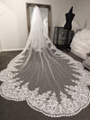 KRISSY - Lace Wedding Veil, Royal Cathedral Length Wedding Veil, Detailed Lace Bridal Veil
