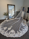 OLGA - Lace Wedding Veil, Royal Cathedral Length Wedding Veil, Detailed Floral Lace Bridal Veil