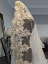 Amber - Alencon/French lace Mantilla Wedding Veil, Cathedral Alencon/French lace Mantilla Wedding Veil,  1 tier cathedral Mantilla Lace Veil,Lace Mantilla Bridal Veil in Cathedral